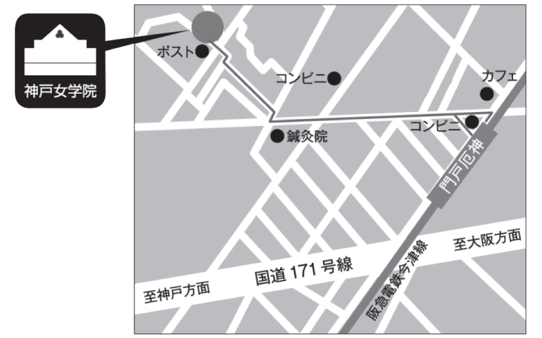国道171号線「能登町」交差点から市道今津西線を北上、約800ｍ先本学西門より入構してください。
